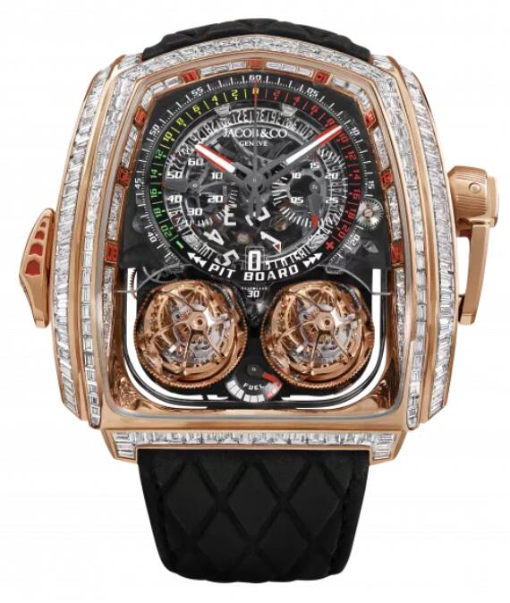 Jacob & Co. TWIN TURBO FURIOUS BAGUETTE WHITE DIAMONDS ROSE GOLD TT800.40.BD.AA.A Watch Replica Jacob and Co Watch Price